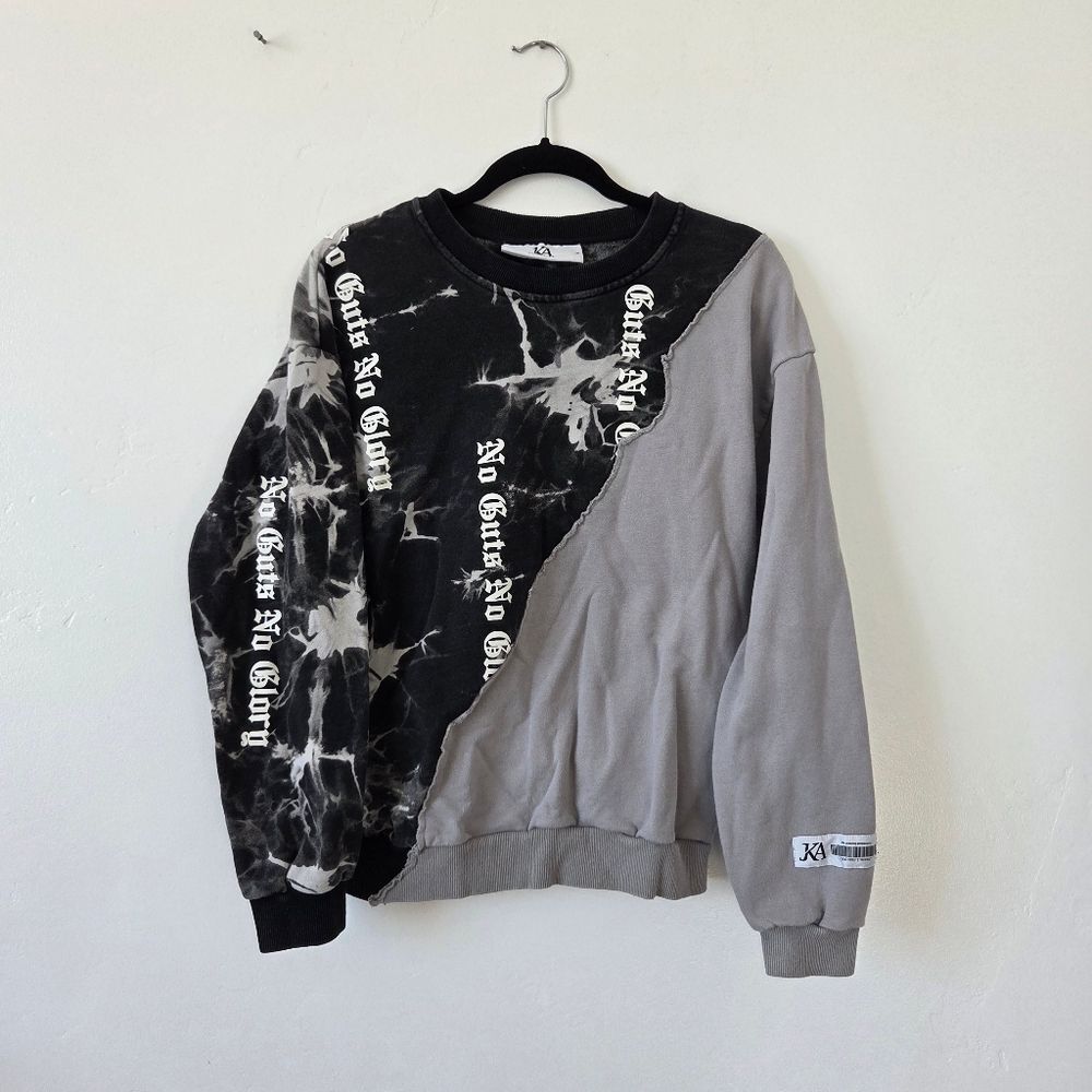 JK Attire Streetwear Sweatshirt Tie Dye Graphic No Guts No Glory Grunge Small